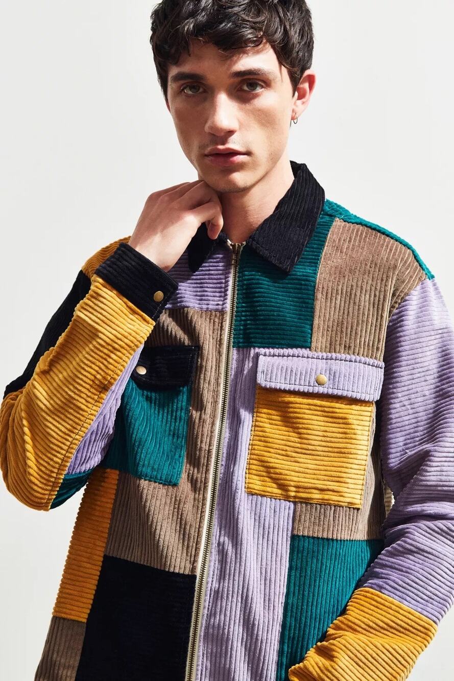 Urban outfitters UO Ryder Blocked Corduroy Zip Shirt jacket patchwork size MED